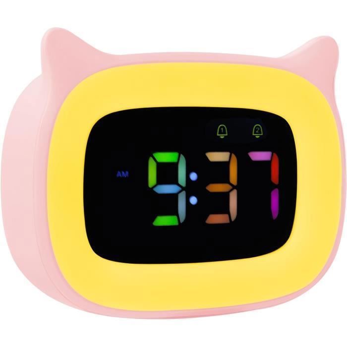 Réveil pour enfants, réveil avec veilleuse colorée, fonction snooze, 12