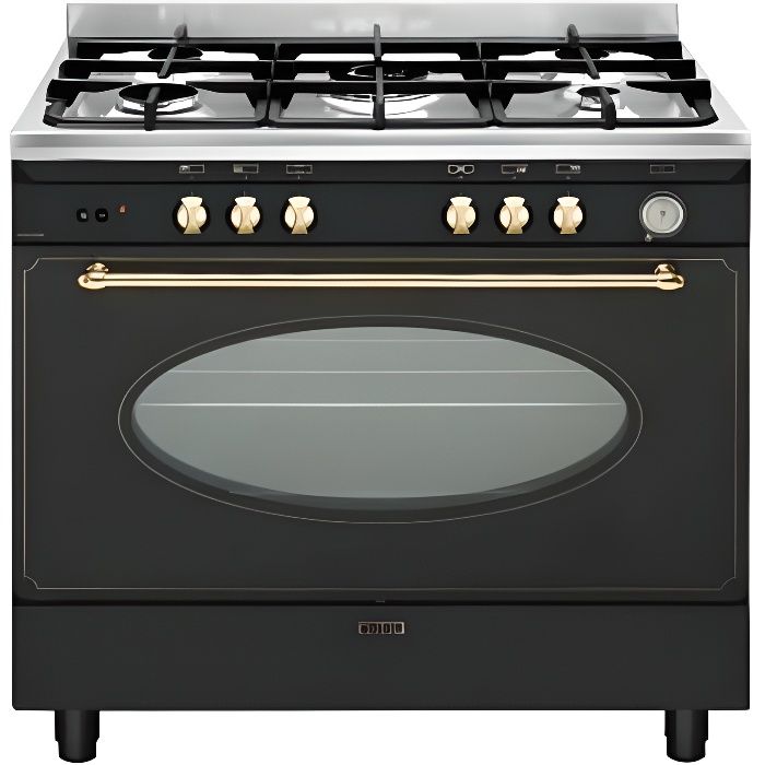 CENTRE DE CUISSON GLEM 5 GAZ FOUR CATALYSE 109L A NOIR + INOX