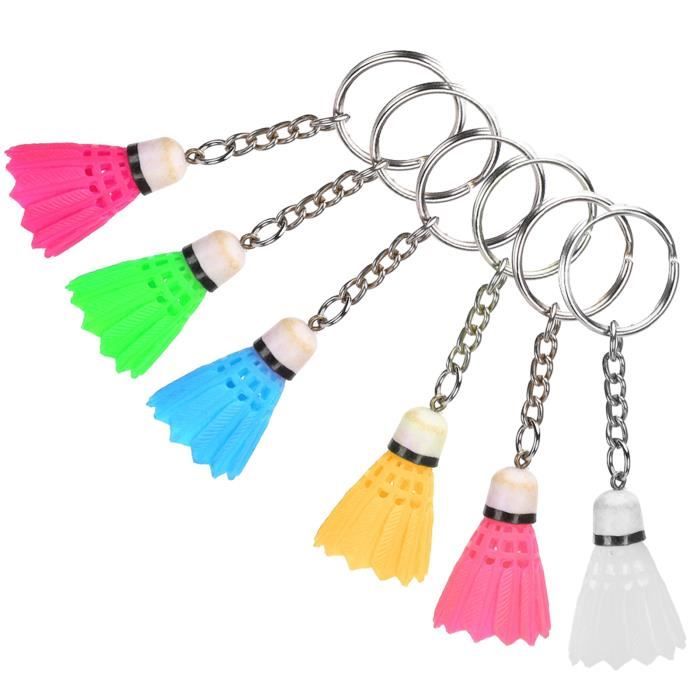 Lot de 6 porte-clés de badminton, mini raquette et balle de badminton, Blanc, jaune, vert, bleu, rose rouge Lot de 6 porte-clés de badminton, mini raquette et balle de badminton, Blanc, jaune, vert, bleu, rose rouge