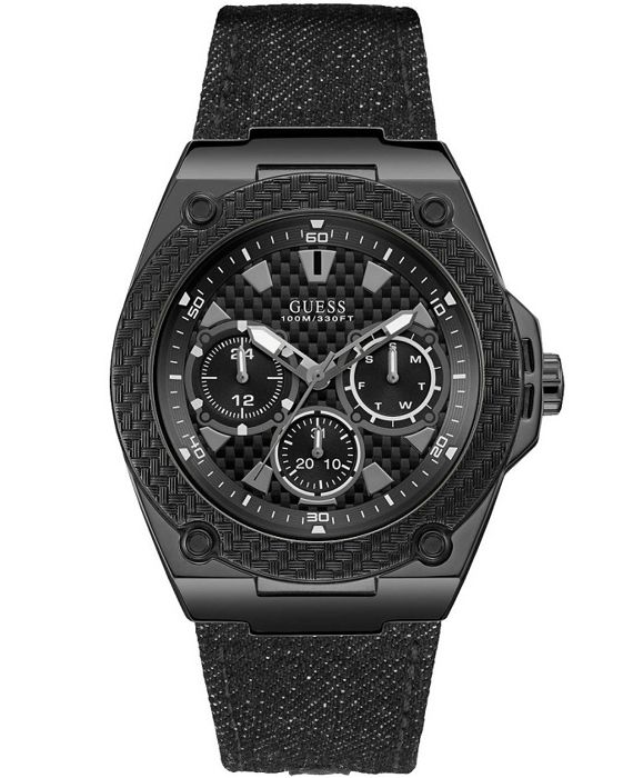 Achetez cette belle montre Guess avec un acier inoxydable noir de 45 mm un cuir noir véritable et une étanchéité allant jusquà