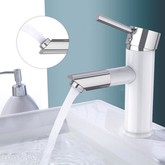 HOMELODY Robinet Salle de Bain Bec Pivotant 360° Mitigeur de Lavabo en  Cuivre H59A Robinetterie Blanc Laqué Design Moderne - Cdiscount Bricolage