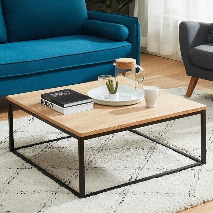 table basse industrielle 80x80x34 cm noir et chene collection brixton cdiscount maison