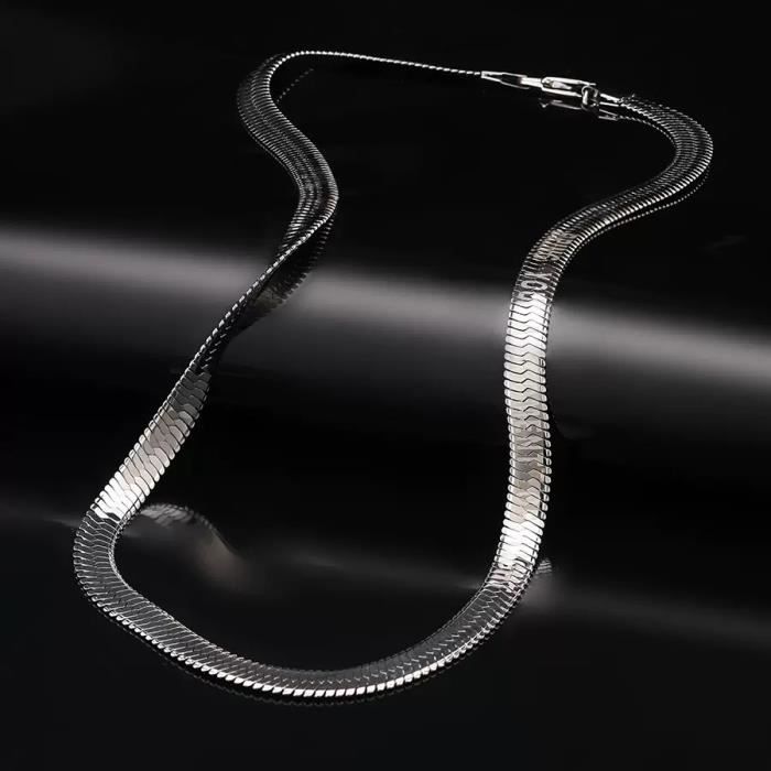 Chaine de cou - Acier au titane - 55 cm - Largeur 5 mm - Mousqueton - Argenté