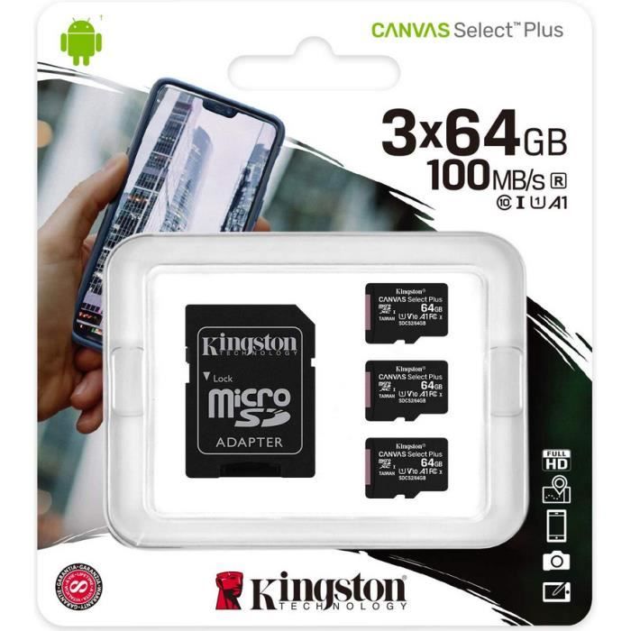 Carte mémoire microSDXC Kingston Canvas Select Plus 64 Go Classe 10 UHS-I (3x 64 Go)