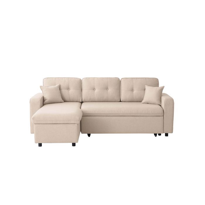 MARIUS - Canapé d'angle convertible réversible en tissu - Beige