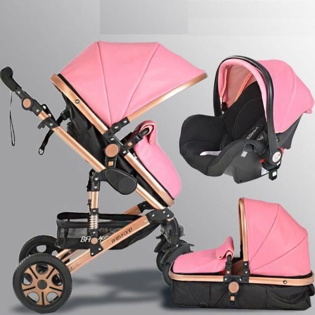 Poussette Bebe 3 en 1 en Cuir PU Combinee Trio Pack Luxe Reversible avec Siege Auto Cadre en Alliage d Aluminium Rose Cdiscount Puericulture Eveil bebe
