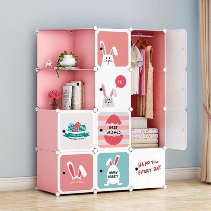 magicfox meuble rangement enfant avec motifs d'animaux, armoires chambre enfants penderie plastiques (rose)
