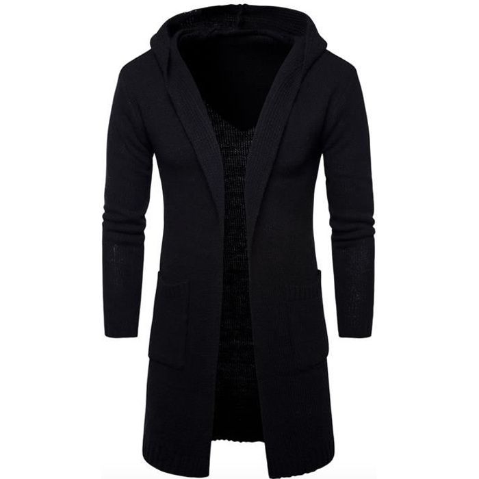 Cardigan Homme Outerwear Longue à Capuche Cardigan Tricoté à Manches Longue  Manteau Long Slim Fit Noir - Cdiscount Prêt-à-Porter
