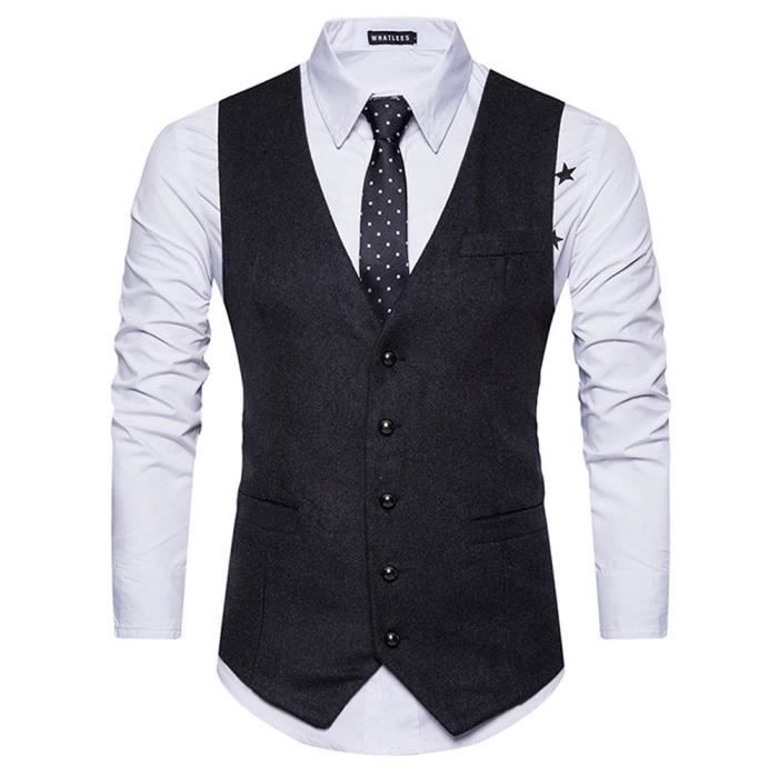 YAOTT Hommes Gilet Confortable Slim Fit Formelle Business Costume Gilet Classique Rétro Col en V sans Manches Coupe Régulière Casual Gilets pour Dîner De Mariage