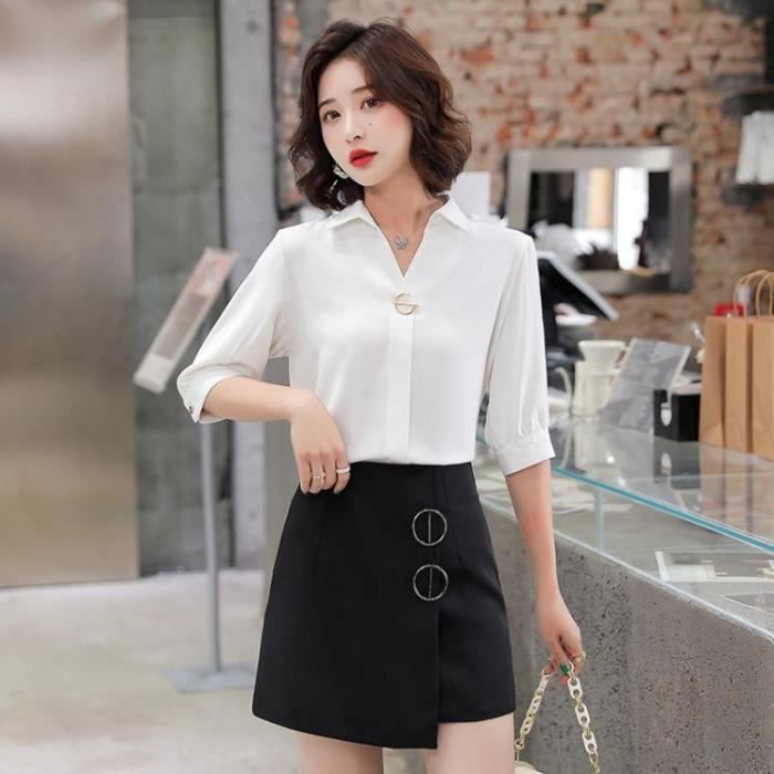Chemise Femme elegant Mode simple douce Manches courtes Mousseline