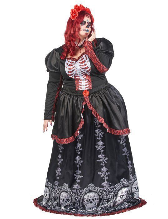 D guisement grande taille robe longue Dia de los muertos femme