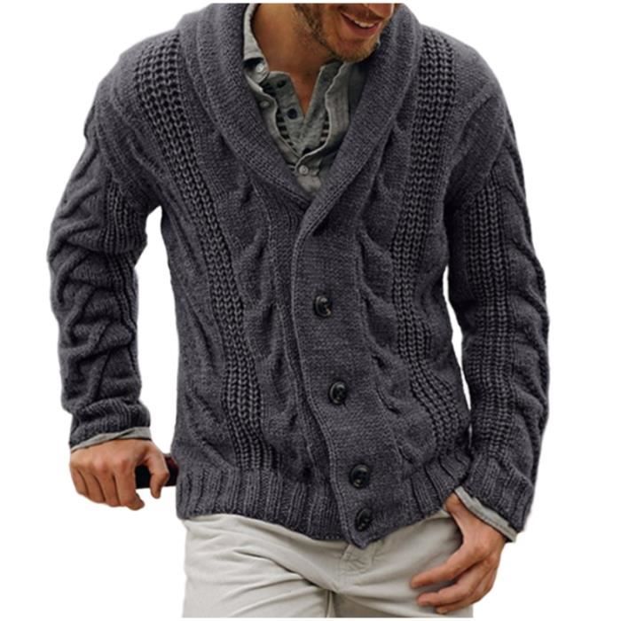 Gilet laine homme sales grosse maille col châle