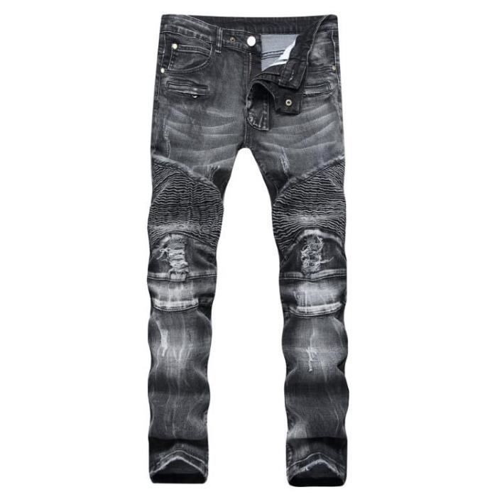 Jeans homme Luxe Jeans Texture de slim Gris Elasticite Jean trou de genou Gris Cdiscount Pret a Porter