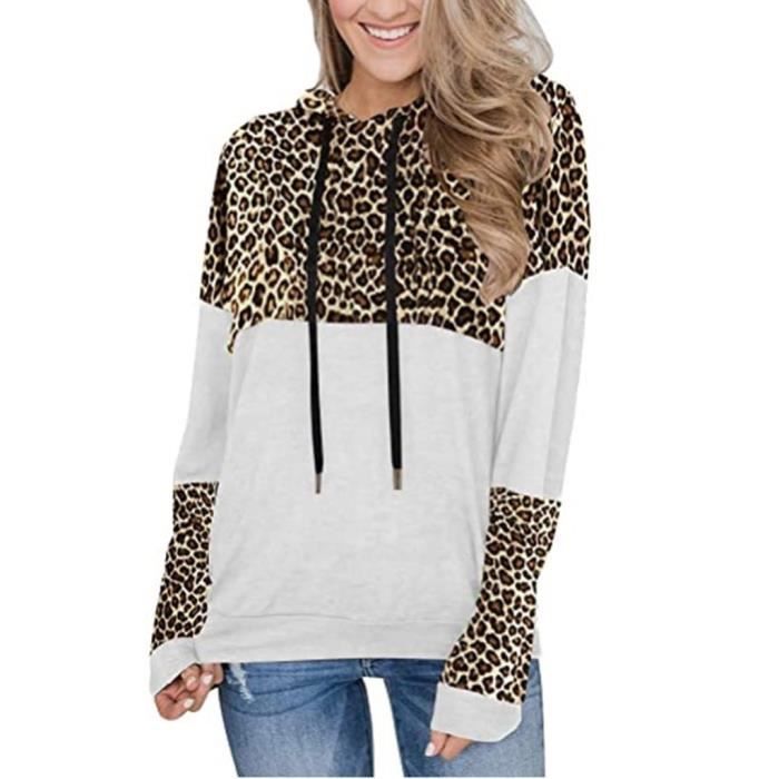 Femmes femmes tricot léopard coeur détail imprimé pull pull-over sweat 