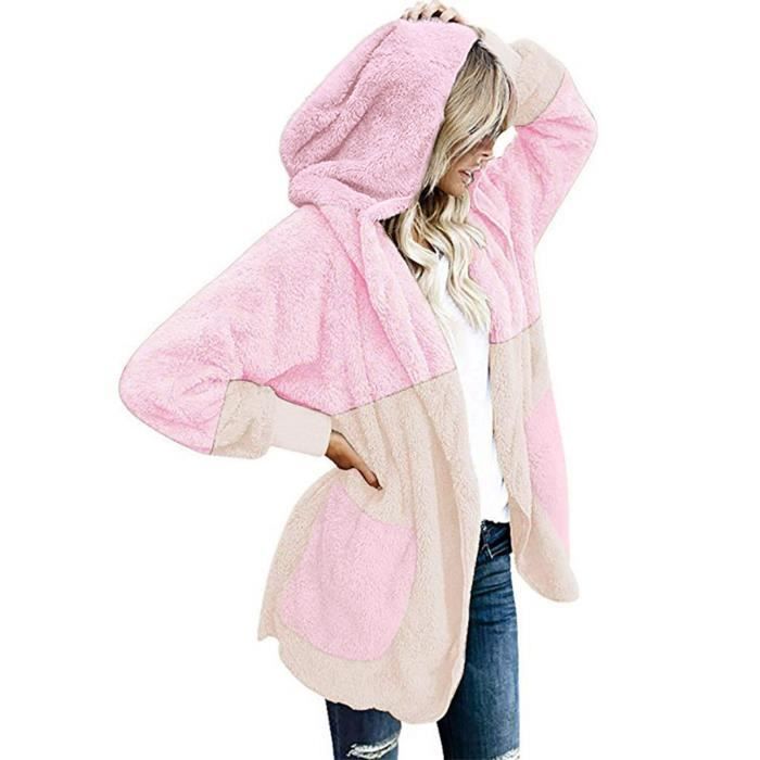 Manteau D?�contract?� ?? Capuche Pour Femmes Avec Poches L?�opard Surdimensionn?�es Rose Rose 