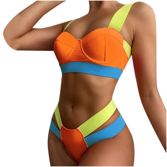 JFAN Ensemble bikini patchwork push-up deux pièces pour femme - Maillot