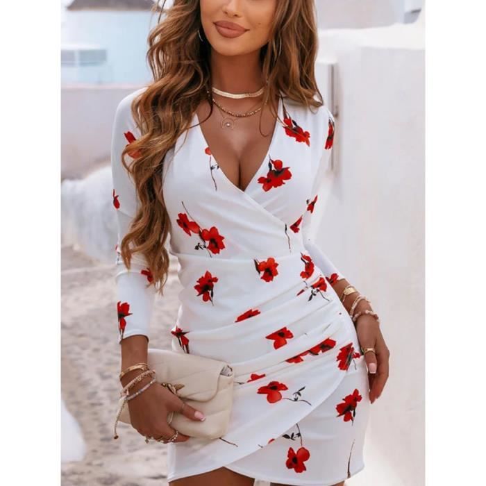 Robe femmes - Mini de soirée moulante à manches 01_white - Cdiscount ...