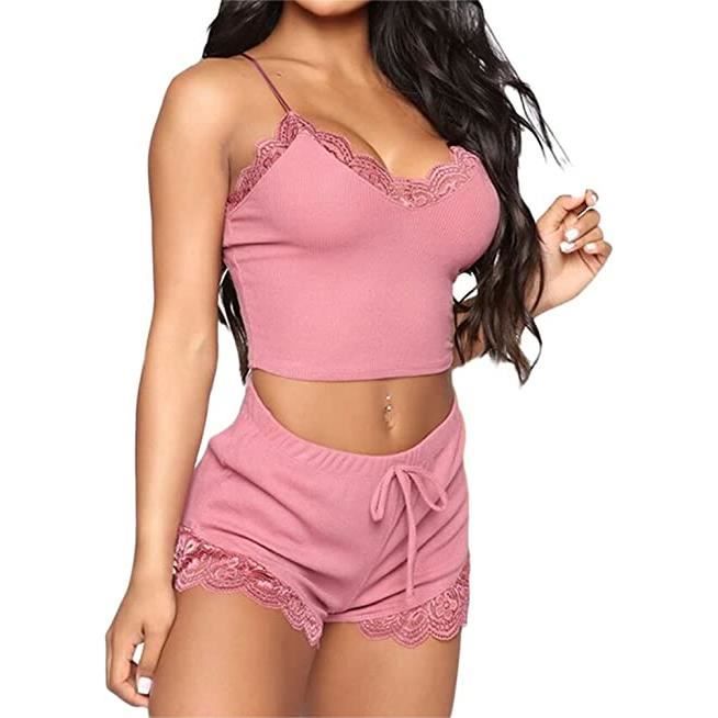 Pyjama Femme Satin Court - Haut Manches Courtes Et Short Volanté - Confort Luxe été