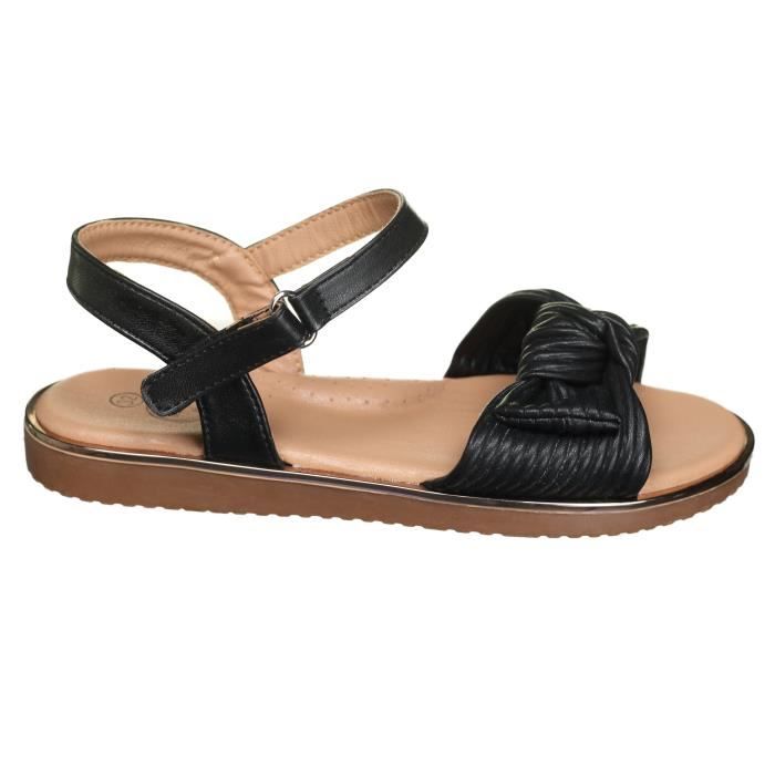 Sandales Fille Leader Mode 998 34 Talon Plat Noir Noir Cdiscount Chaussures