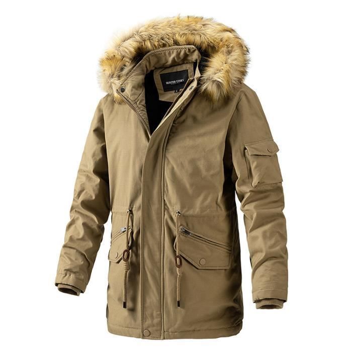 Parka Homme Capuche Fausse Fourrure Hiver Veste Mi longue Chaude