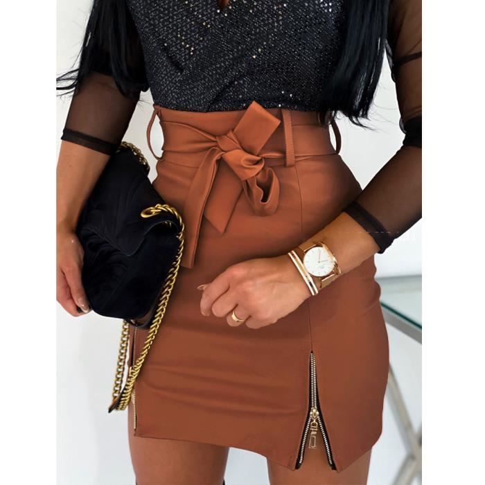 Cuir Marron Jupe PlissÃ©e Marron Mini Jupe Plissée Jupes Mode Jupe