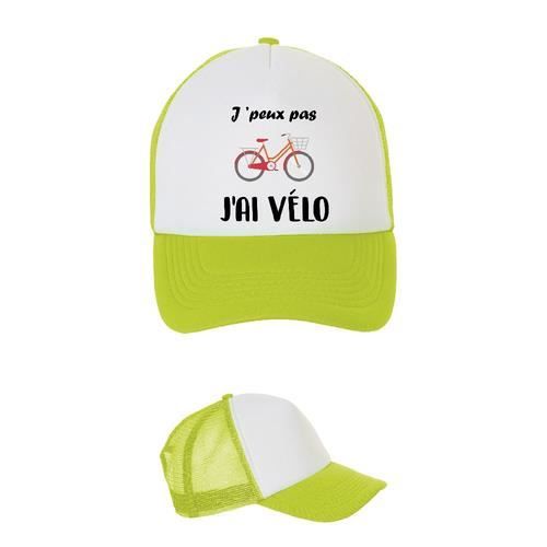 Casquette blanc vert fluo je peux pas jai velo femme 1
