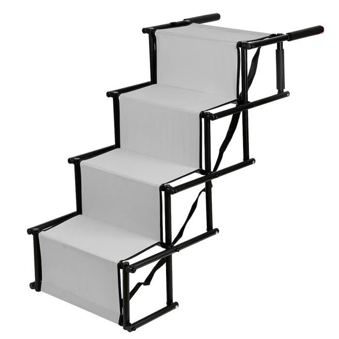 Comparer les prix de Escalier pour Chien - HSTURYZ - 4 Marches - Rampe d'Accès Amovible et Pliable - Gris