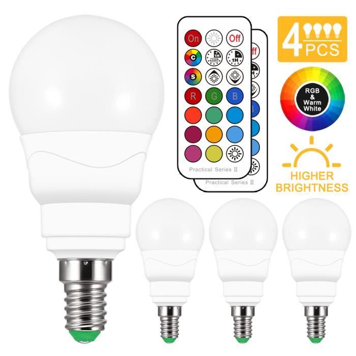 4pcs Ampoule LED RGBW avec Télécommande Sans Fil, Dimmable LED