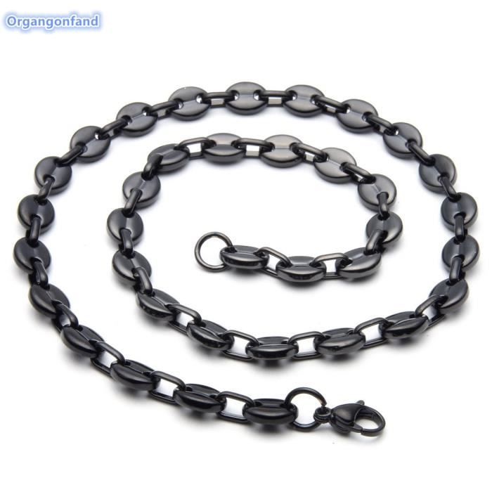 Collier homme- maille grain de café- Acier inoxydable - accessoires de mode- noir