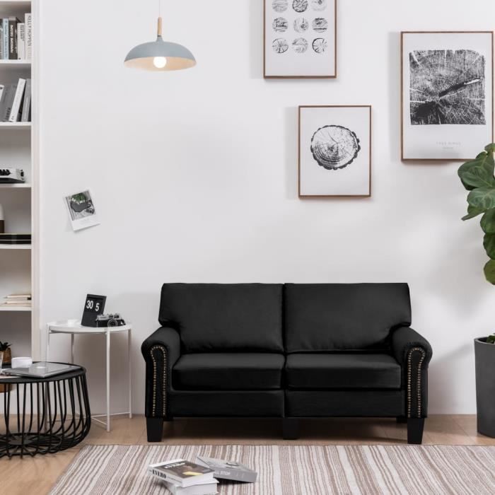 crazy sale- canapé à 2 places noir tissu sofa de salon contemporain - bes628