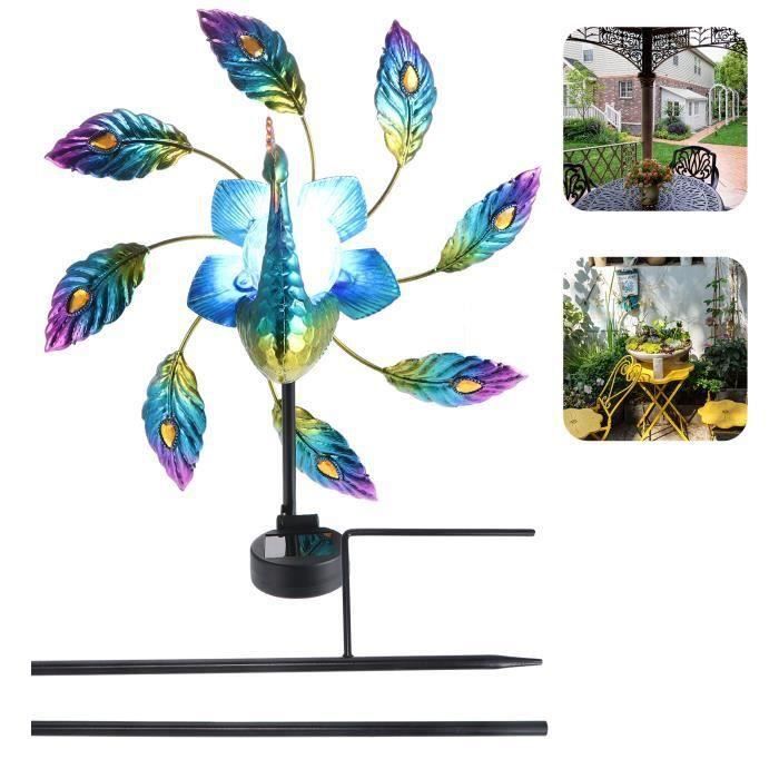Pcivzxam Paon Spinner Solaire – Moulin à Vent LED Multicolore Magnifique Pour Jardin Et Terrasse