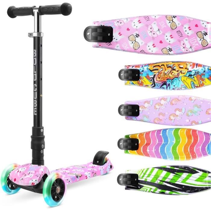 Trottinette 3 Roues LED Évolutive 5-en-1 Pour Enfants - Guidon Réglable 60-95cm Avec Siège Amovible Jusqu'à 20kg