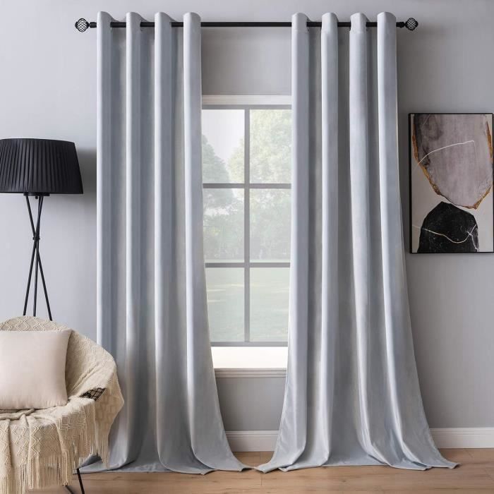 Rideau Velours Blanc Gris Lot De 2, Super Doux Semi-Occultant Rideaux À ...