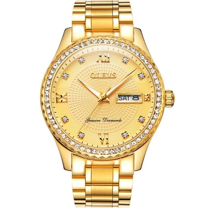 Montre homme de marque diamant calendrier d'affichage étanche