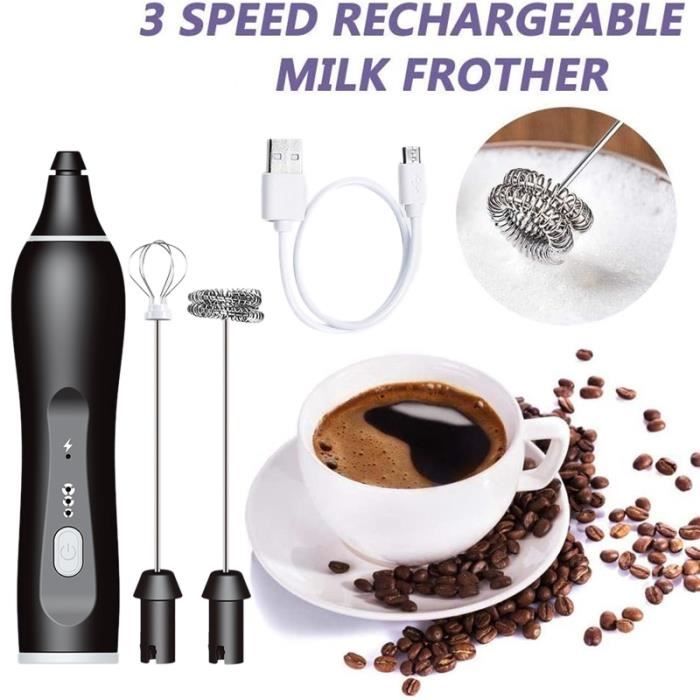 Blanc Mousseur à Lait éLectrique USB 3 Vitesses Mousseur à Café Cappuccino 3 Fouet Batteur à Blanc Mousseur à Lait éLectrique USB 3 Vitesses Mousseur à Café Cappuccino 3 Fouet Batteur à