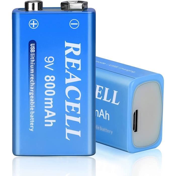REACELL 2X Pile 9V Rechargeable USB Lithium à Longue Duréé, Batteries 9V  6F22 Rechargeables Li-ION 7200Wh pour Détecteur de Fumé9 - Cdiscount Jeux -  Jouets