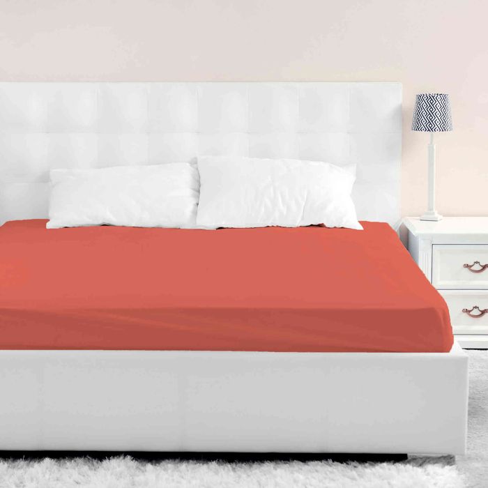 Drap housse orange terracotta bonnet 40 cm 160x190/200 - Orange - Terre de Nuit