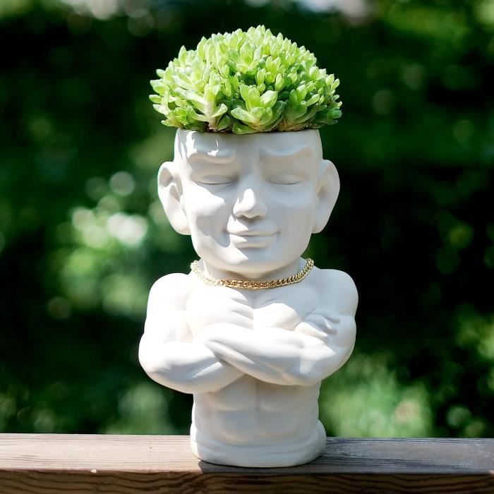 Pot De Fleurs En Forme De Tête De Visage Dhomme Avec Trou De Drainage Pour Plantes Dintérieur