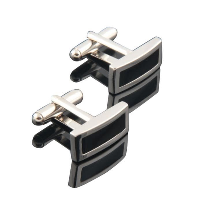 Boutons De Manchette Pour Homme Forme Rectangle Noir Et Gris - Neufs Avec étiquettes, En Métal