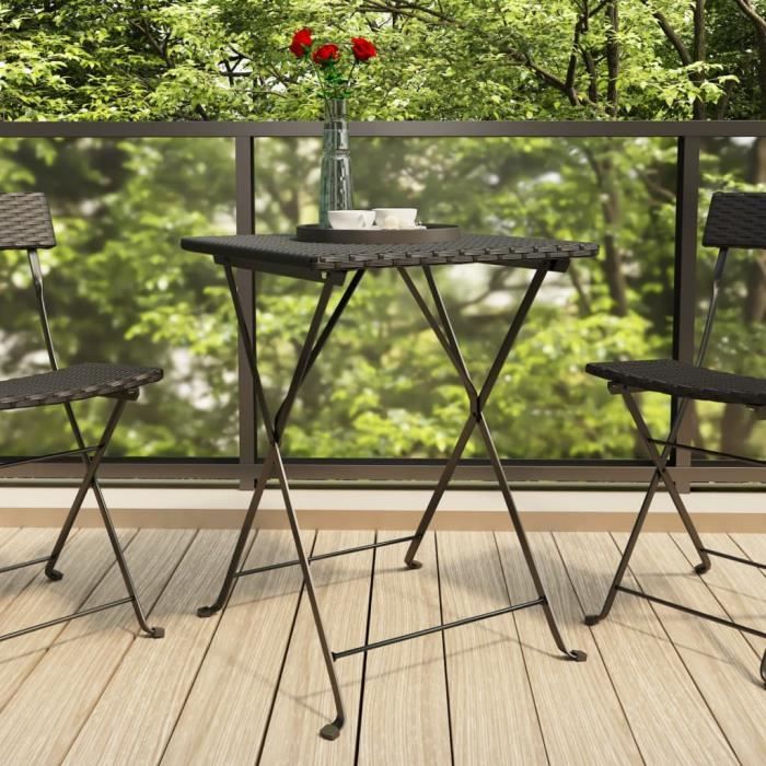 "promo"table extérieure lmt - table de bistrot pliante noir 55x54x71 cm résine tressée 6,2kg