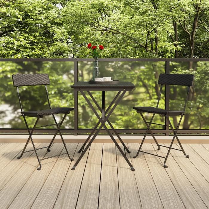 vidaXL Ensemble de bistro pliable 3 pcs Noir Résine tressée ensemble de bistrot table et chaises de jardin ensemble 319989