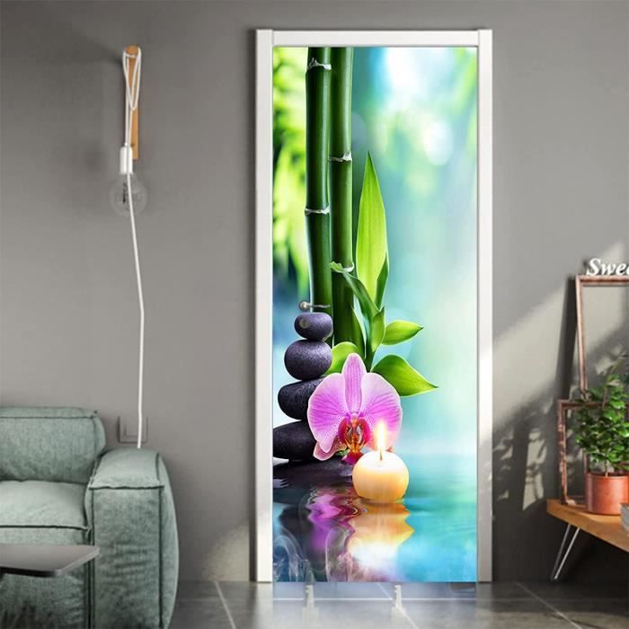 Sticker Porte Effet 3D Zen Autocollants de Décoration pour Porte