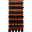Lot de 84 boîtes XS S et M bacs a bec orange et noir pour système de rangement 58 x 117 cm au garage-1
