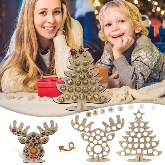 Décoration Compte à Rebours Noël En Bois - 24 Jours, 45 Cm, Centre De Table Ou étagère