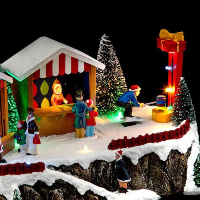 Patinoire De Noël Animée Avec Musique Et Lumières – Scène Avec Patineurs, Père Noël | Décoration Festive Maison