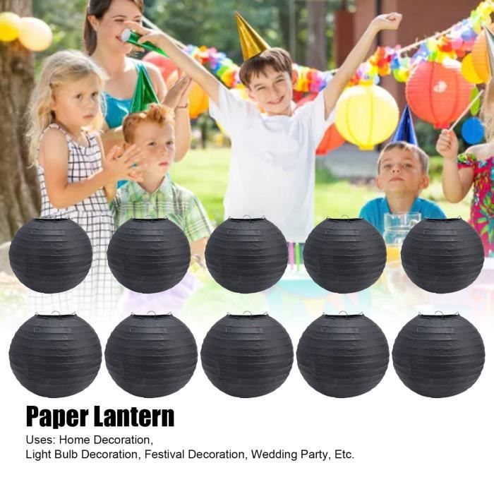 DUAO 20 Lanternes En Papier Déco Or Blanc Noir - Série Ronde Japonaise Chinoise Mariage Fête