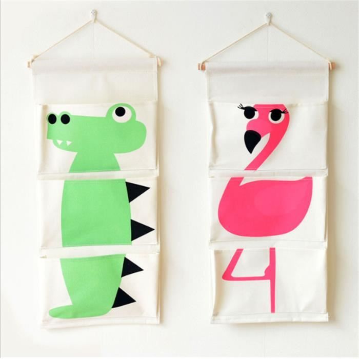 CAREDGO Lot De 4 Paniers Rangement Suspendus Coton/Lin - Pliables Avec Poignée - Organisation Murale