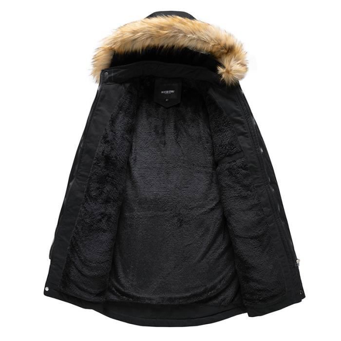 Parka Homme Capuche Fausse Fourrure Hiver Veste Mi longue Chaude Epaisse en Coton Couleur Unie Kaki Cdiscount Pret a Porter