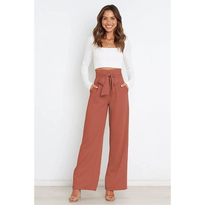 Pantalon Femme Tailleurs Pantalon Fluide Taille Haute avec Ceinture Large Brique LIAOPUFUS Brique Cdiscount Pret a Porter