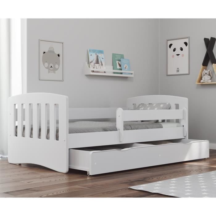 Lit enfant avec barrière de sécurité - PAMMA - 180x80 cm - blanc - avec  tiroir de rangement - matelas inclus - Cdiscount Maison